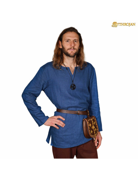 Túnica vikinga de linho azul