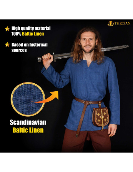 Túnica vikinga de linho azul