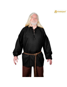 Camisa vikinga de algodão modelo Aventureiro, cor preta