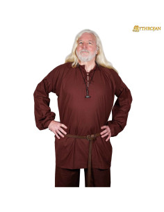 Camisa viking de algodão modelo Aventureiro, cor marrom