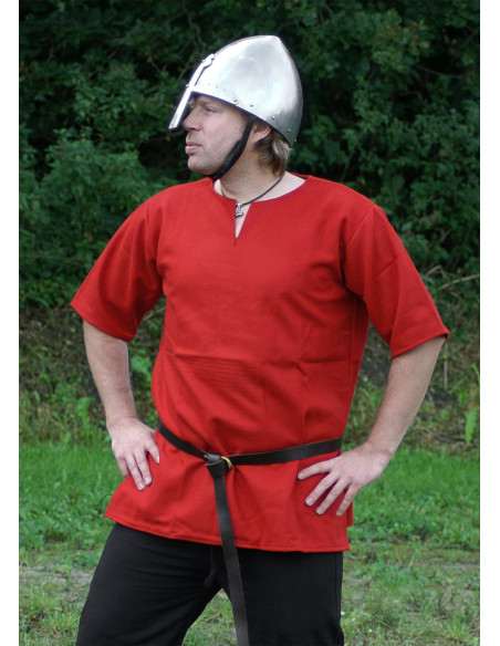 Túnica vikinga de lã, cor vermelha