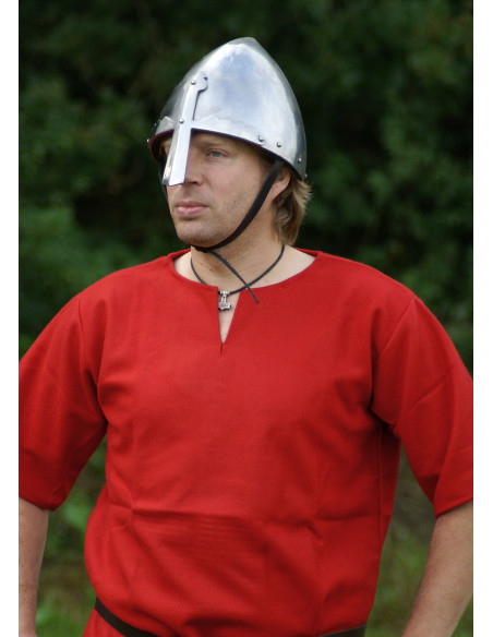 Túnica vikinga de lã, cor vermelha