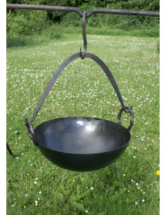 Suporte de panela ajustável com dois ganchos, forjado à mão 2