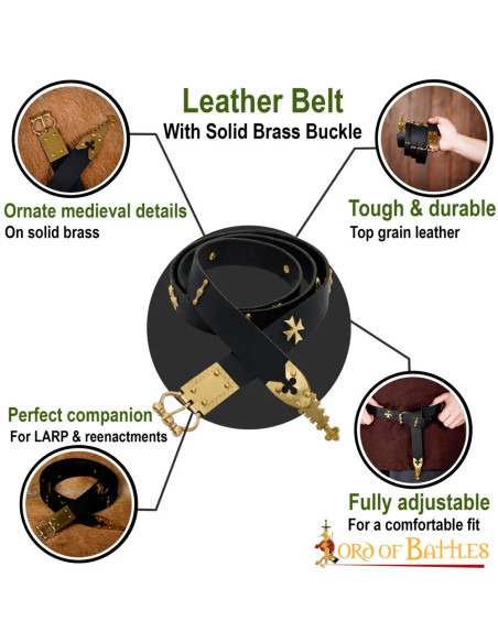 Cinto medieval de couro com detalhes...