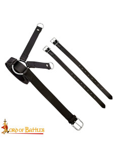 Tahalí medieval de couro para pendurar espadas, cor preta