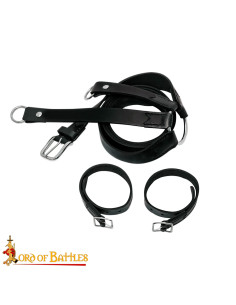 Tahalí medieval de couro para pendurar espadas, cor preta 2