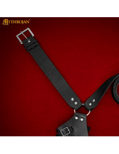 Tahalí medieval em couro preto para pendurar espada, mão... 2