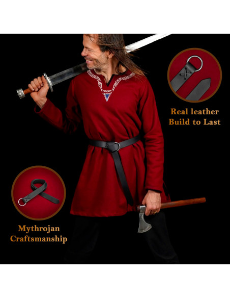 Cinto vikingo de couro preto com...