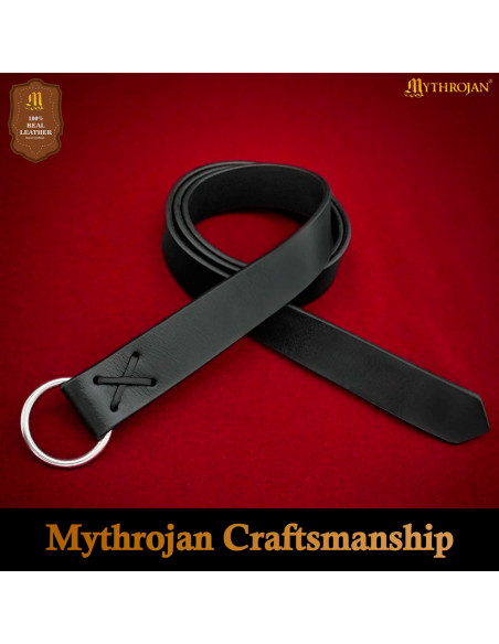 Cinto vikingo de couro preto com...