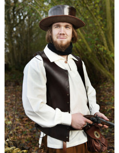 Chapéu medieval de couro com aba larga, marrom