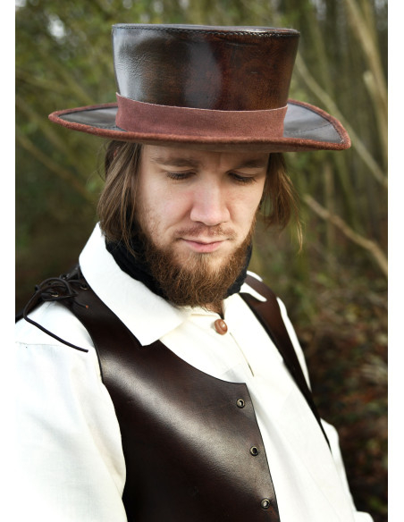 Chapéu medieval de couro com aba...