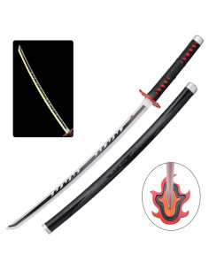 Katana Tanjirou Kamado fogo de Demon Slayer em Bambu com LED