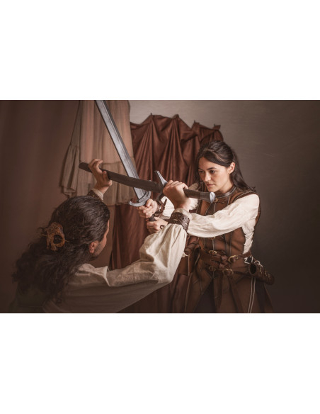 Coura medieval longa marrom em couro...