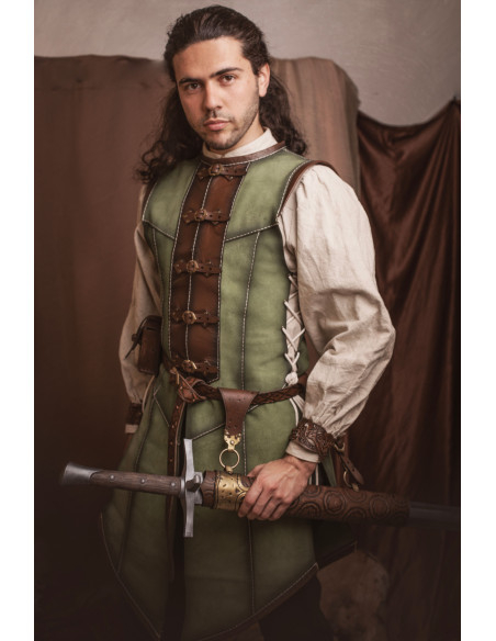 Coura medieval longa verde em pele de...