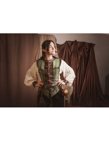 Coura medieval curta verde em pele de...