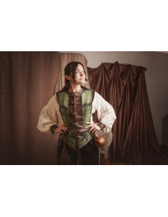 Coura medieval curta verde em pele de serraje, homem